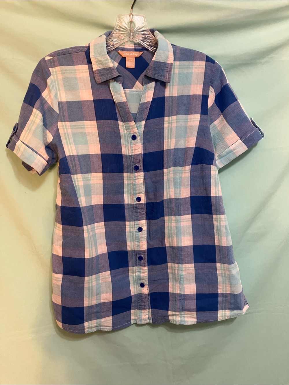 White Stag Blue & White Plaid Cotton Shirt